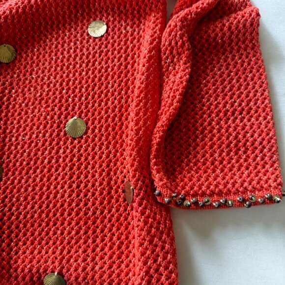 Vintage Berek Orange Sweater Womens M Cardigan Dangle Decorative Embellish Gypsy - Picture 6 of 12